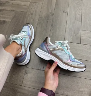 Gabor (G1) Multi Metallic Trainer with Glitter Mesh 66.893.61 - Silb/Puder/Multi