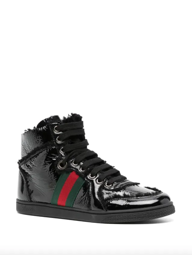 Gucci Black leather merino wool high-top trainers