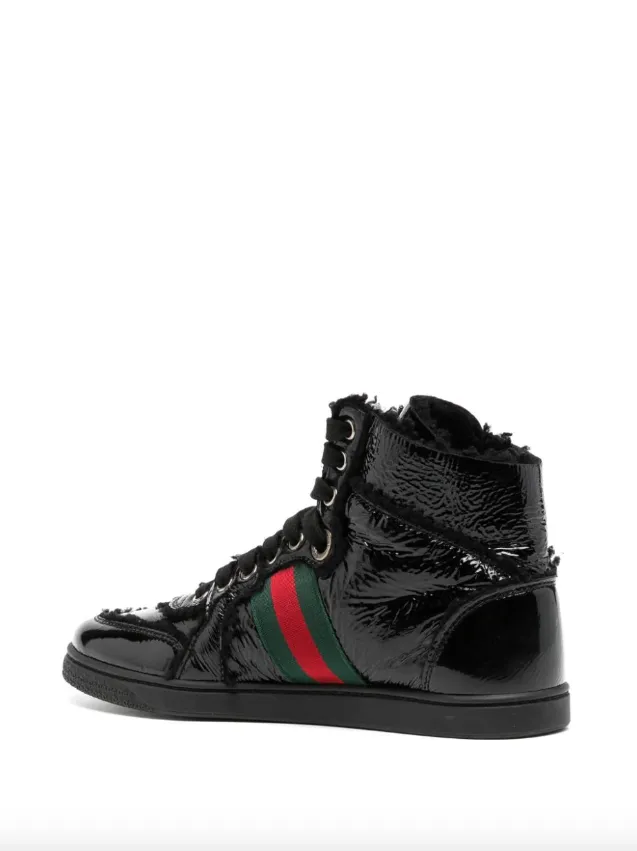 Gucci Black leather merino wool high-top trainers