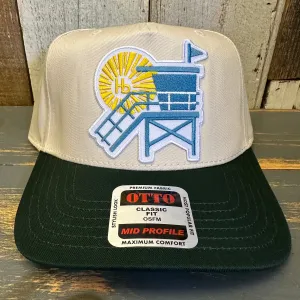 Hermosa Beach LIFEGUARD TOWER Mid Profile Baseball Cap - Dark Green/Natural
