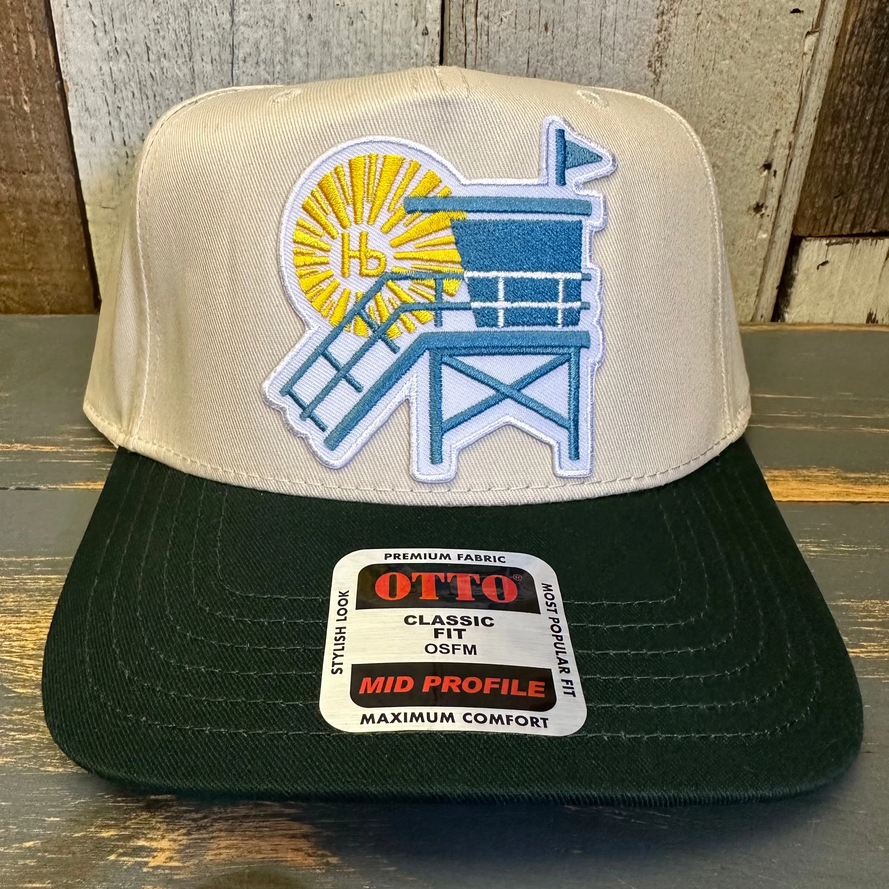 Hermosa Beach LIFEGUARD TOWER Mid Profile Baseball Cap - Dark Green/Natural