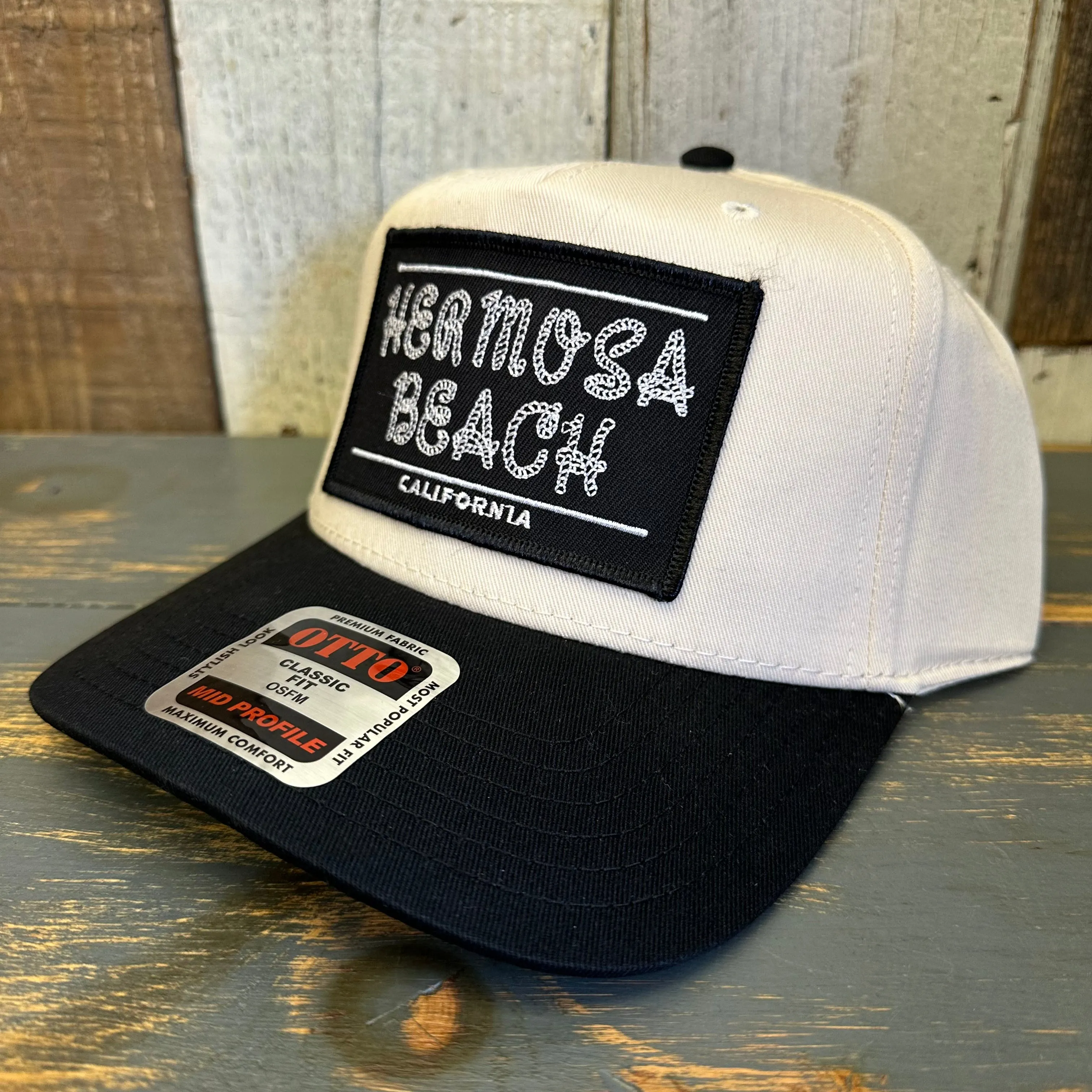 Hermosa Beach ROPER 5 Panel Mid Profile Baseball Cap - Black/Khaki