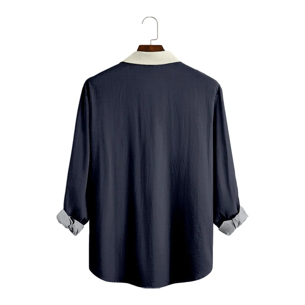 Men's Everyday Simple Pattern Long Sleeve Shirt with Chest Pocket