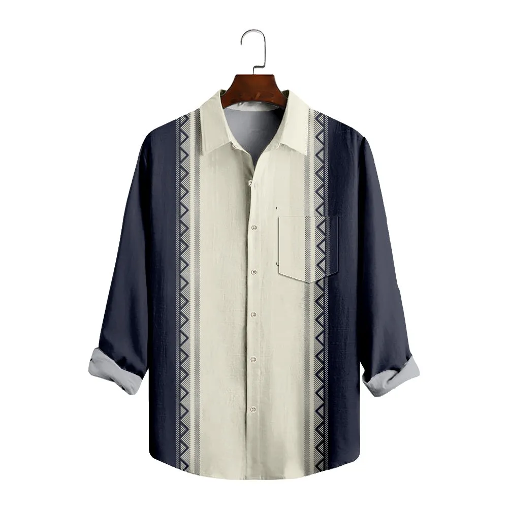 Men's Everyday Simple Pattern Long Sleeve Shirt with Chest Pocket
