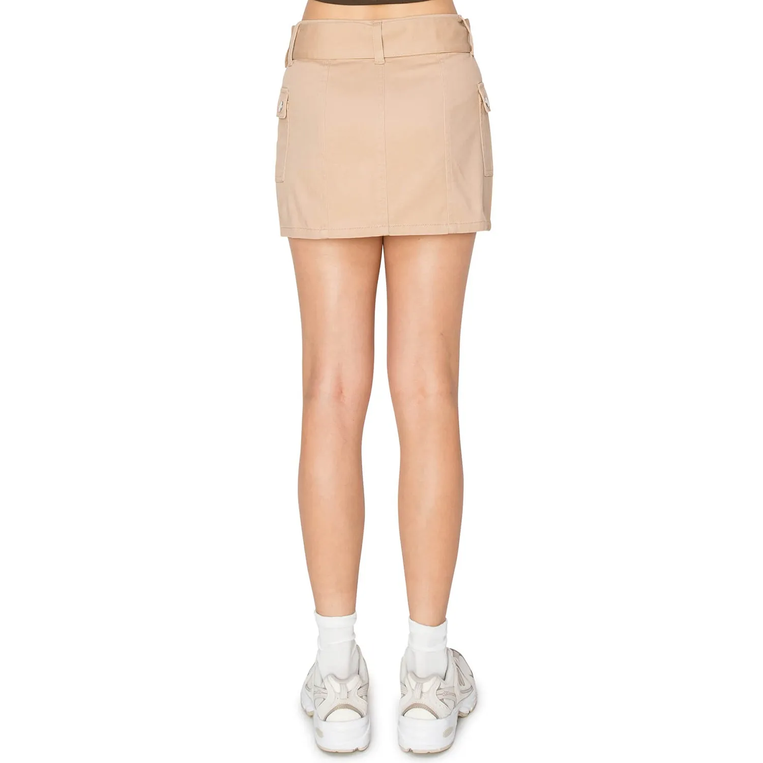 Micro Mini Skirt with Metal Belt - Khaki