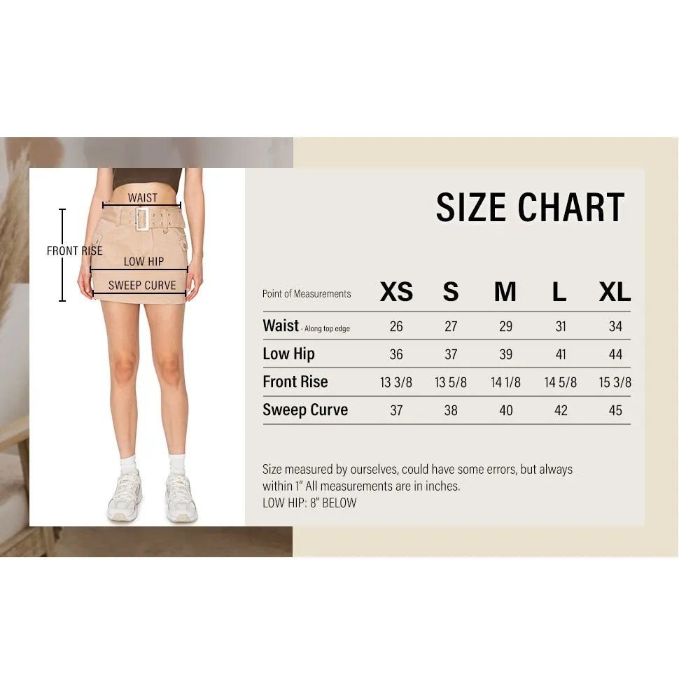 Micro Mini Skirt with Metal Belt - Khaki