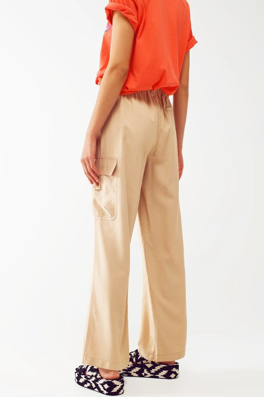 Relaxed Cargo Pants With Drawstring In Beige
