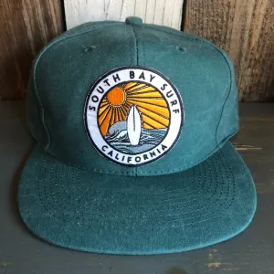 SOUTH BAY SURF (Multi Colored Patch) - 6 Panel Mid Profile Baseball Cap - Dark Green