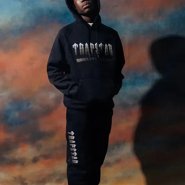 Trapstar Chenille Decoded 2.0 Hooded Tracksuit - BLACK/ ICE BLUE