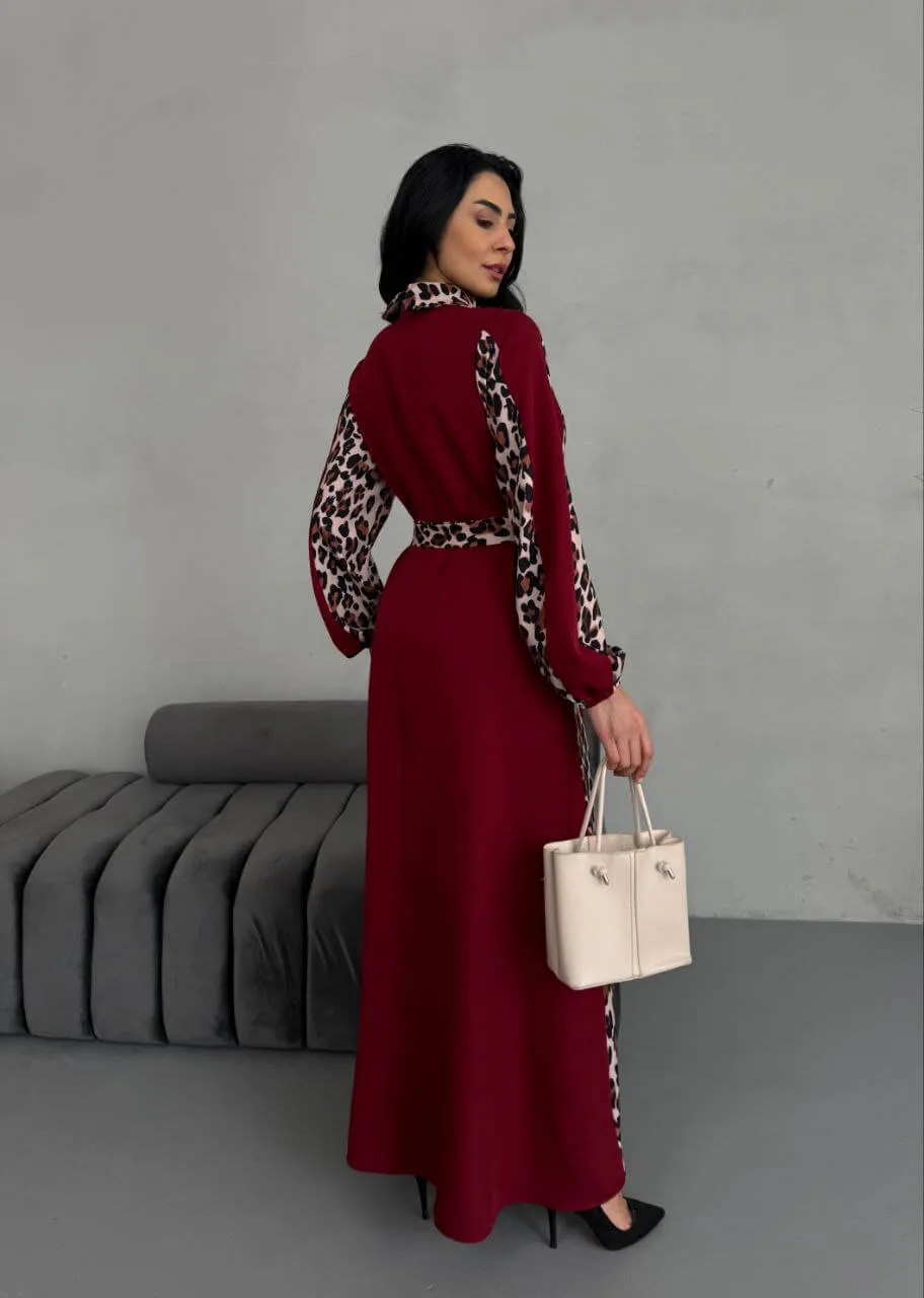 Women's Striped Leopard Print Maxi Dress