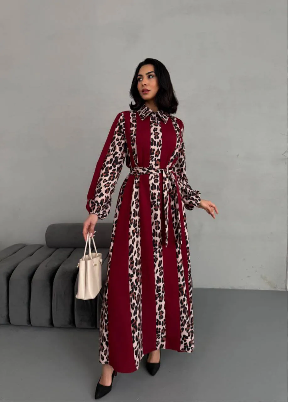 Women's Striped Leopard Print Maxi Dress