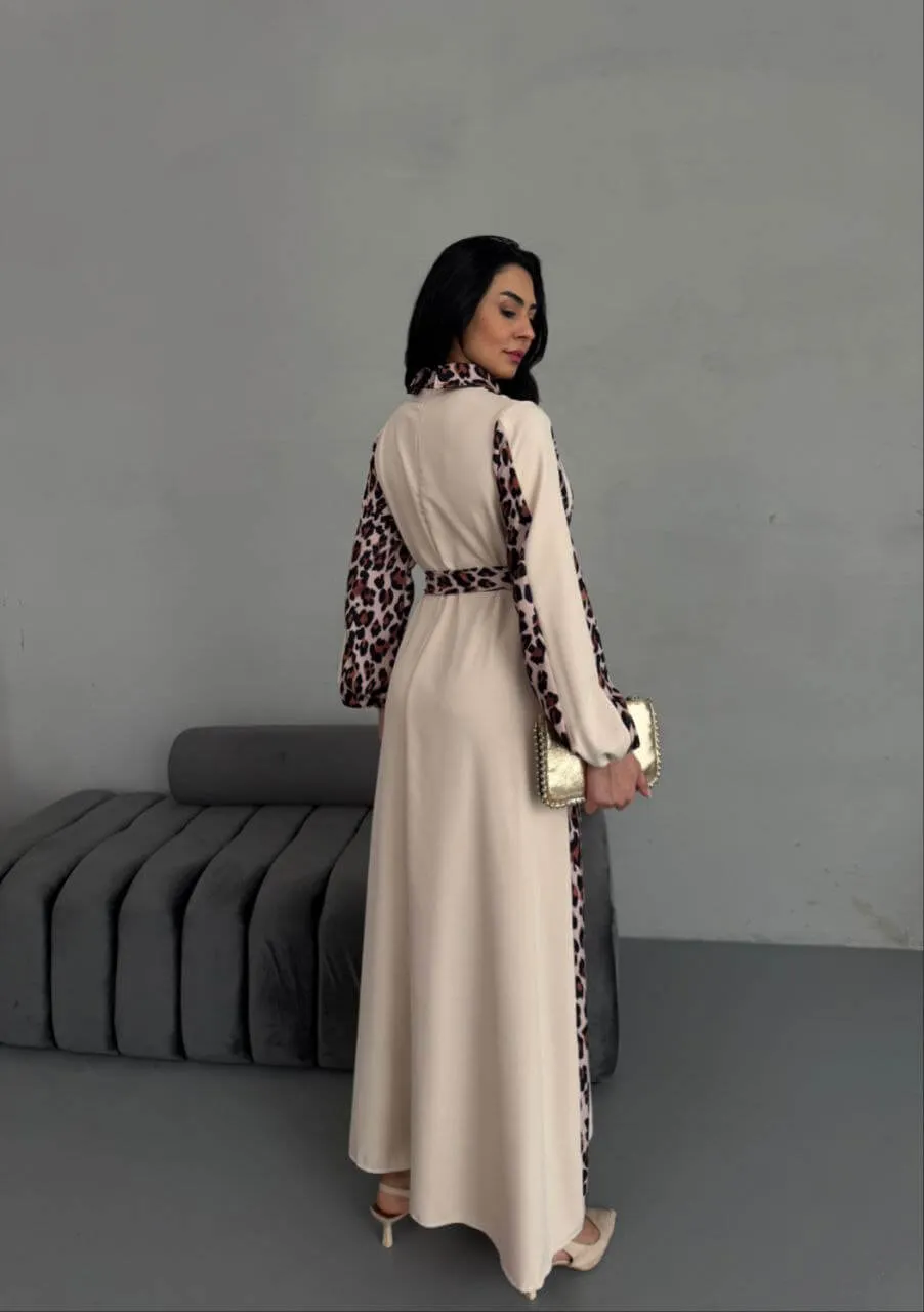 Women's Striped Leopard Print Maxi Dress