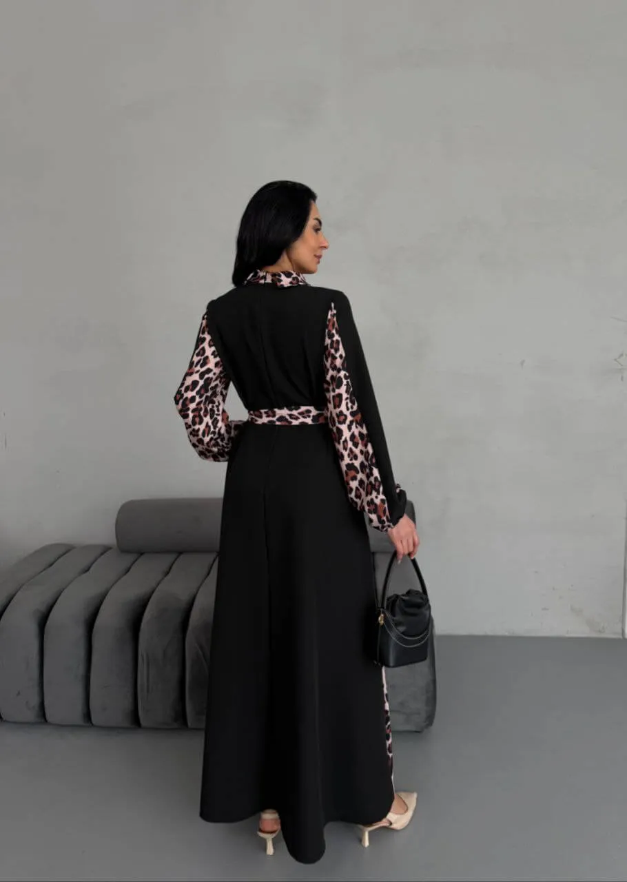 Women's Striped Leopard Print Maxi Dress