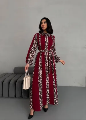 Women's Striped Leopard Print Maxi Dress