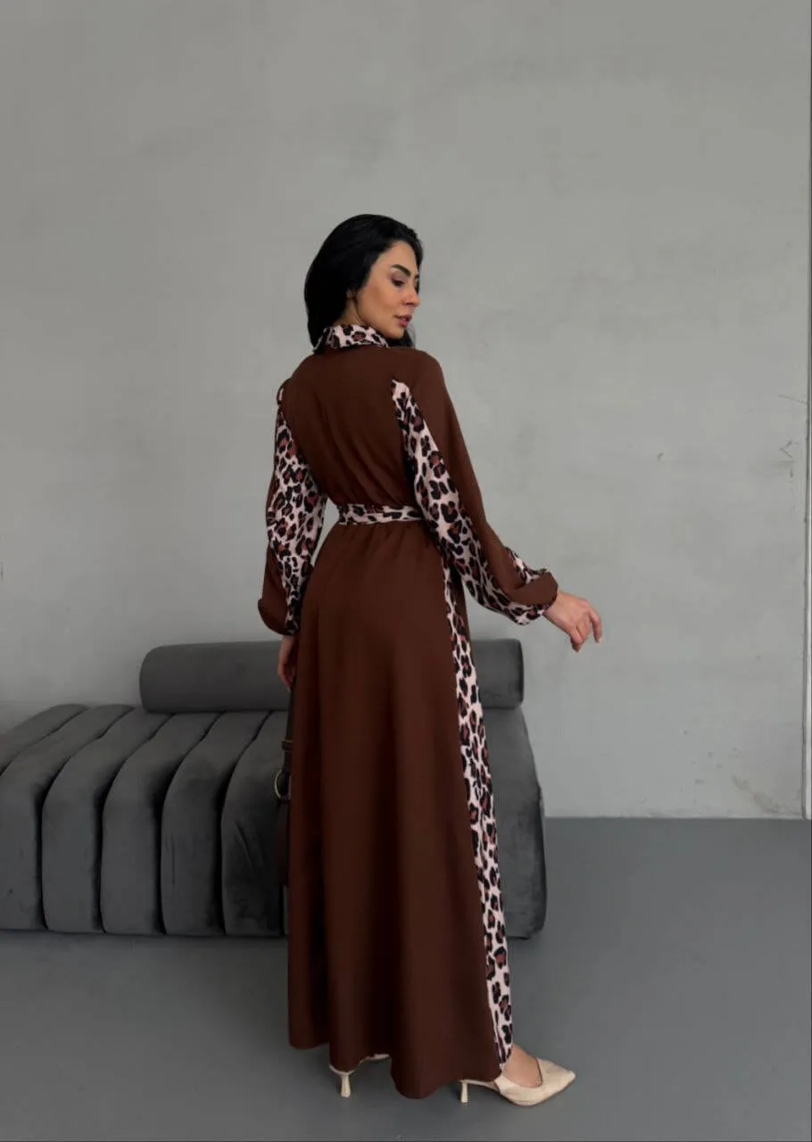 Women's Striped Leopard Print Maxi Dress
